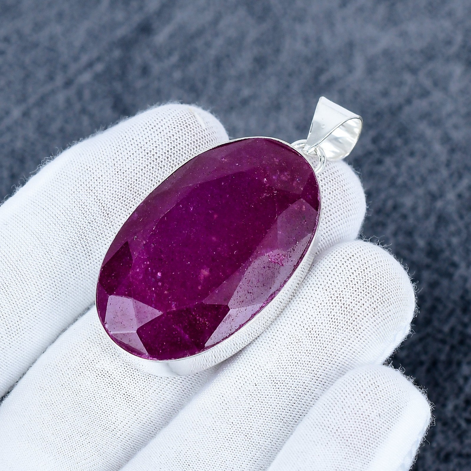 Lab Created Ruby Gemstone 925 Sterling Silver Jewelry , Handmade Pendant Gift