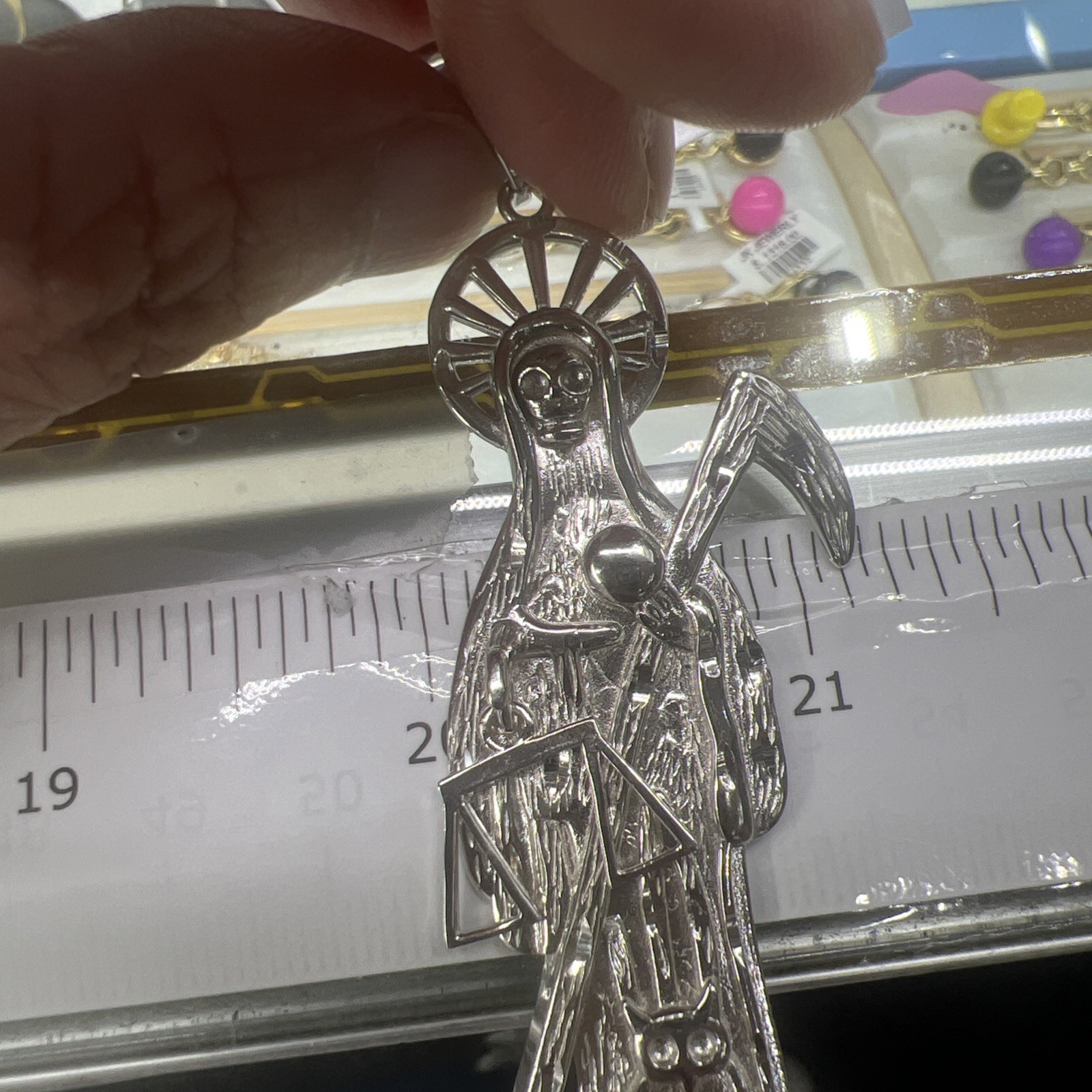 Sterling Silver Grim Reaper Pendant Dije de la Santa Muerte en PLATA XLarge 3”