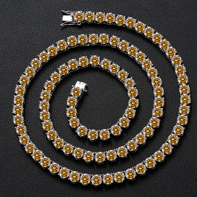 Colorful Real Moissanite Tennis Chain Necklace S925 Silver Bracelet Passes Test