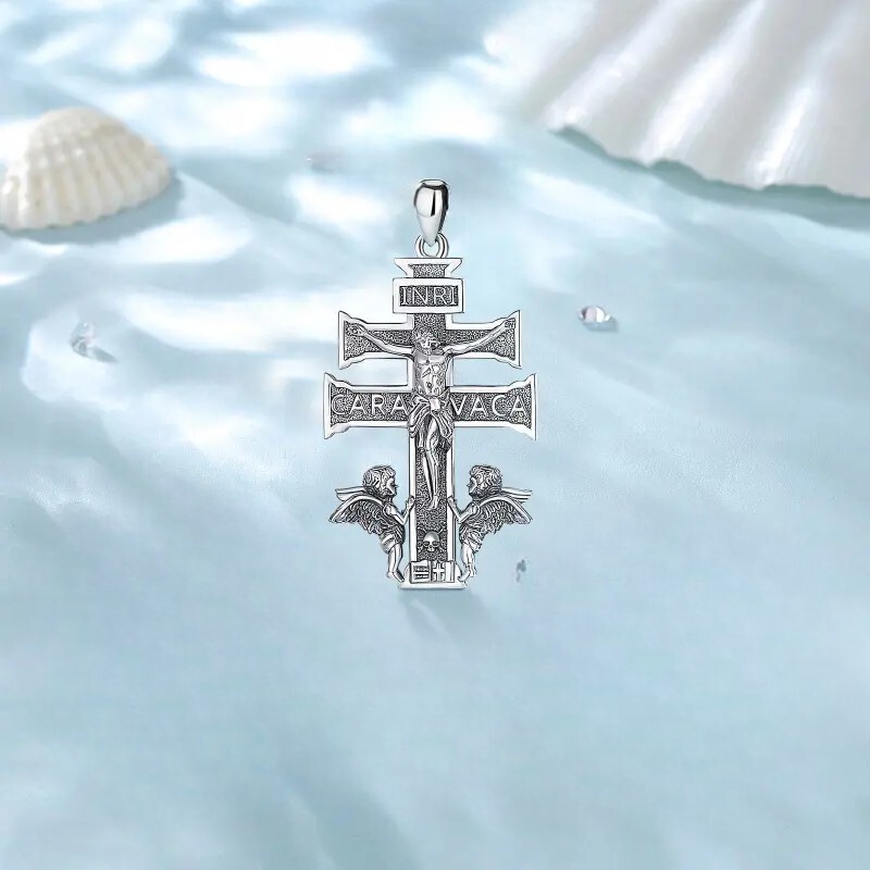 925 Sterling Silver Caravaca Crucifix with Angels Necklace
