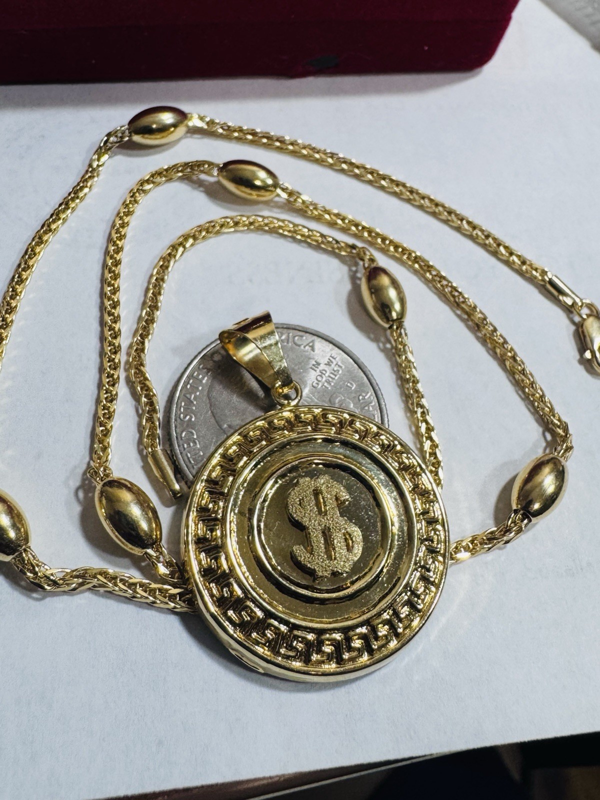 18K 750 Gold Oval Chain Dollar $ SET Necklace 17.6”/18” Long 9.6g 2.2mm WOMENS