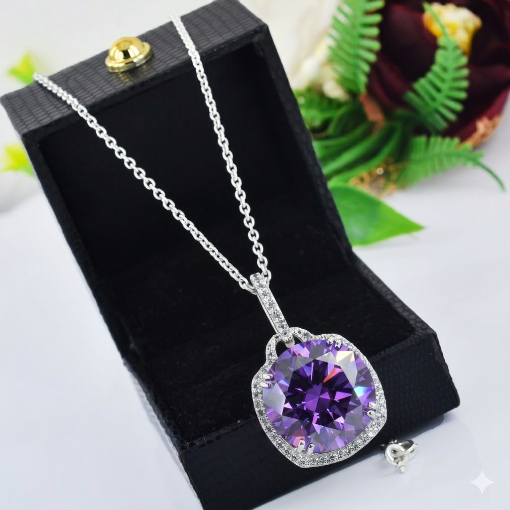 HUGE 19 Ct Certified Purple Diamond Solitaire Necklace, FREE Diamond Studs
