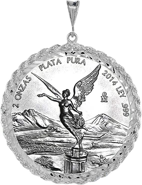 Sterling Silver 2 oz Pancho Villa Rope Bezel 47 mm Coins Prong Back Diamond Cut