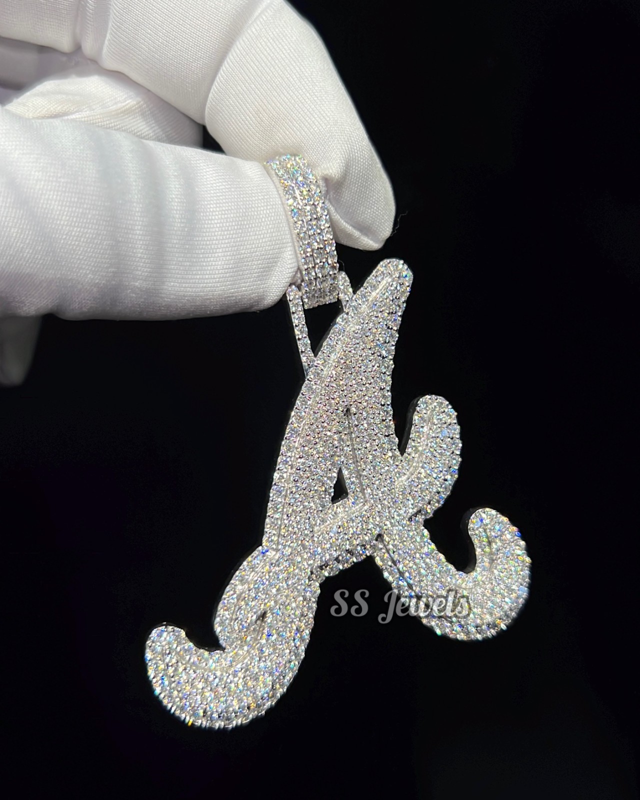 2Ct VVS Moissanite Round A Initial Letter Pendant Silver Hip Hop Birthday Gift