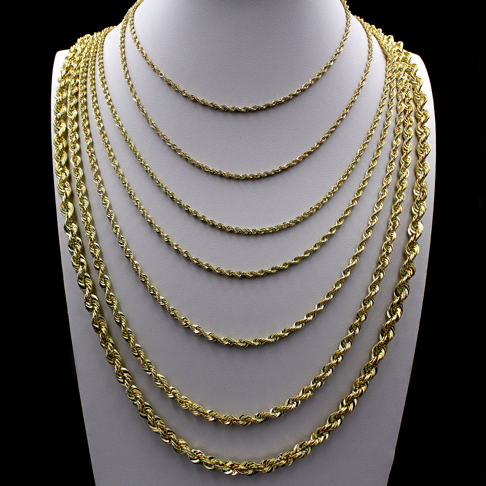 10K Yellow Gold 2mm-6mm Diamond Cut Rope Chain Necklace or Bracelet 16″ – 30in