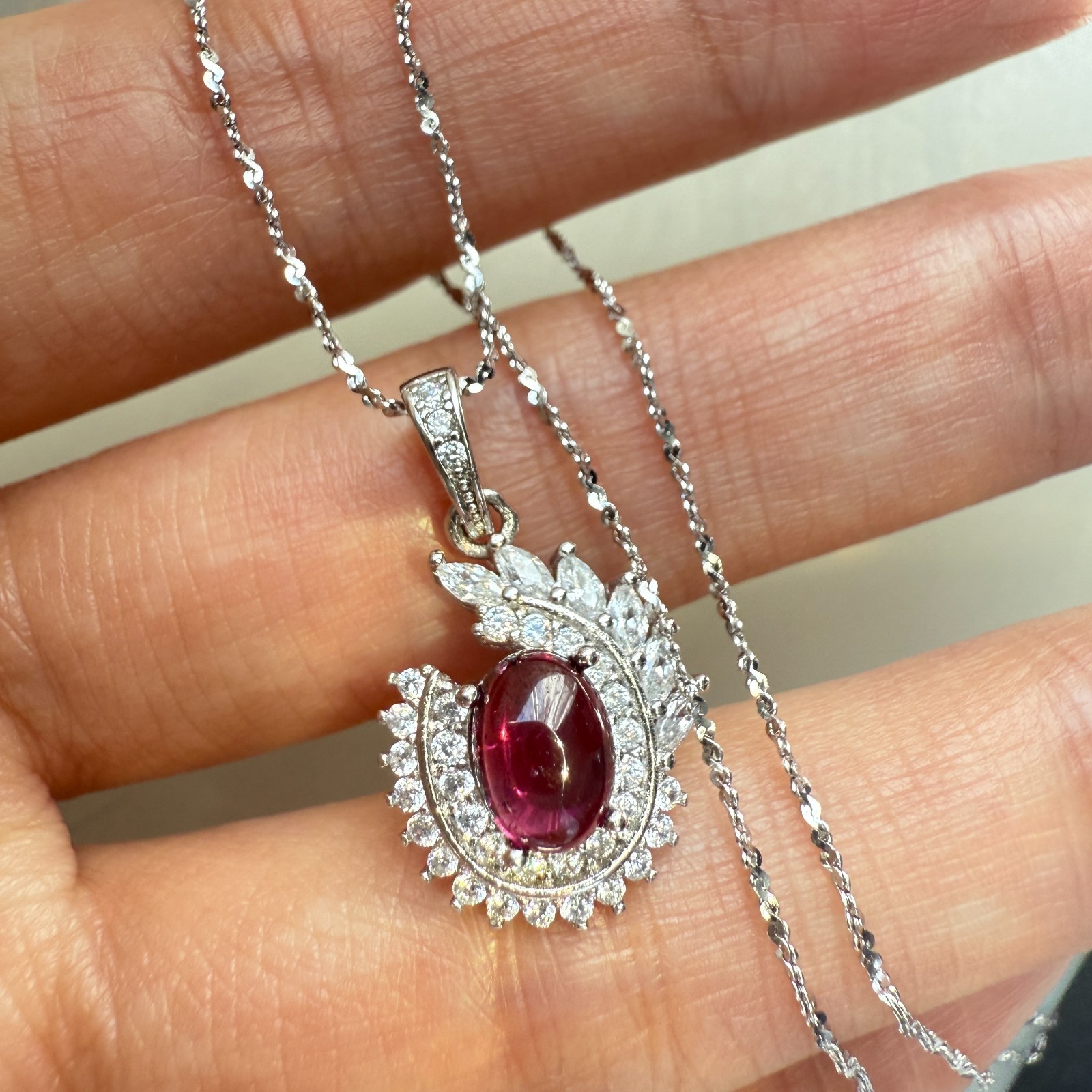 925 Sterling Silver Necklace 7x5mm Natural Topaz Zircon Handmade Flower Chain