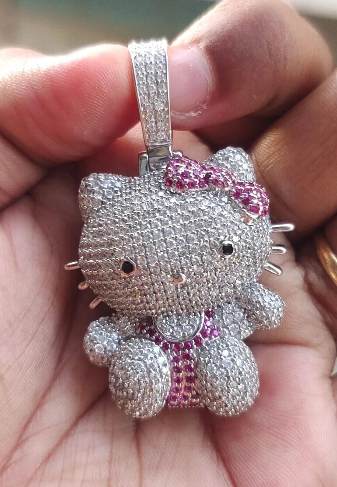 2Ct Round Lab Created Diamond Hello Kitty Cartoon Pendant 14K White Gold Plated