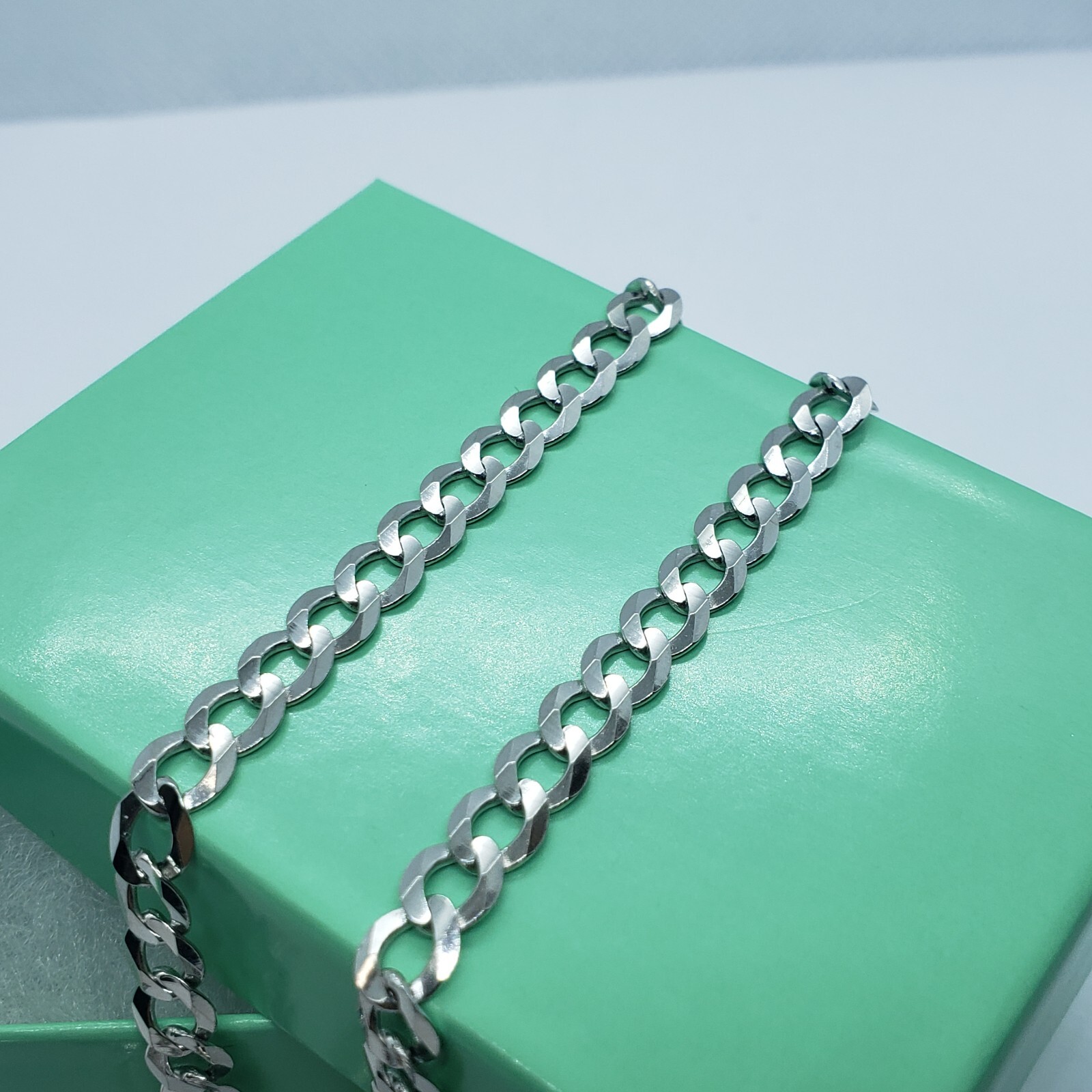 14K White Gold Solid Cuban Curb Link Chain Necklace Bracelet 5mm~6mm 7″~30″