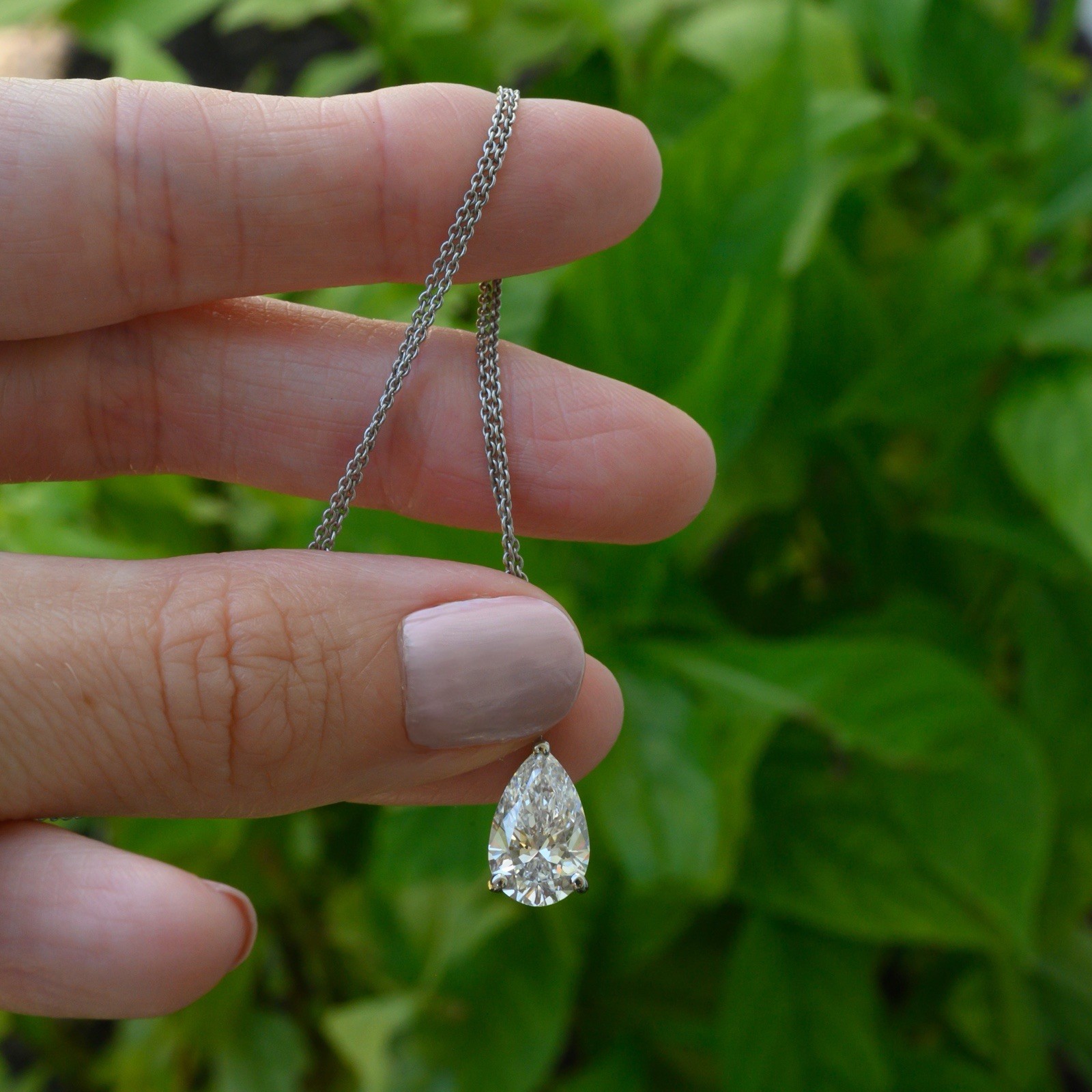 Platinum 950 3.02ct Lab Grown Pear Diamond Solitaire Necklace E VVS1
