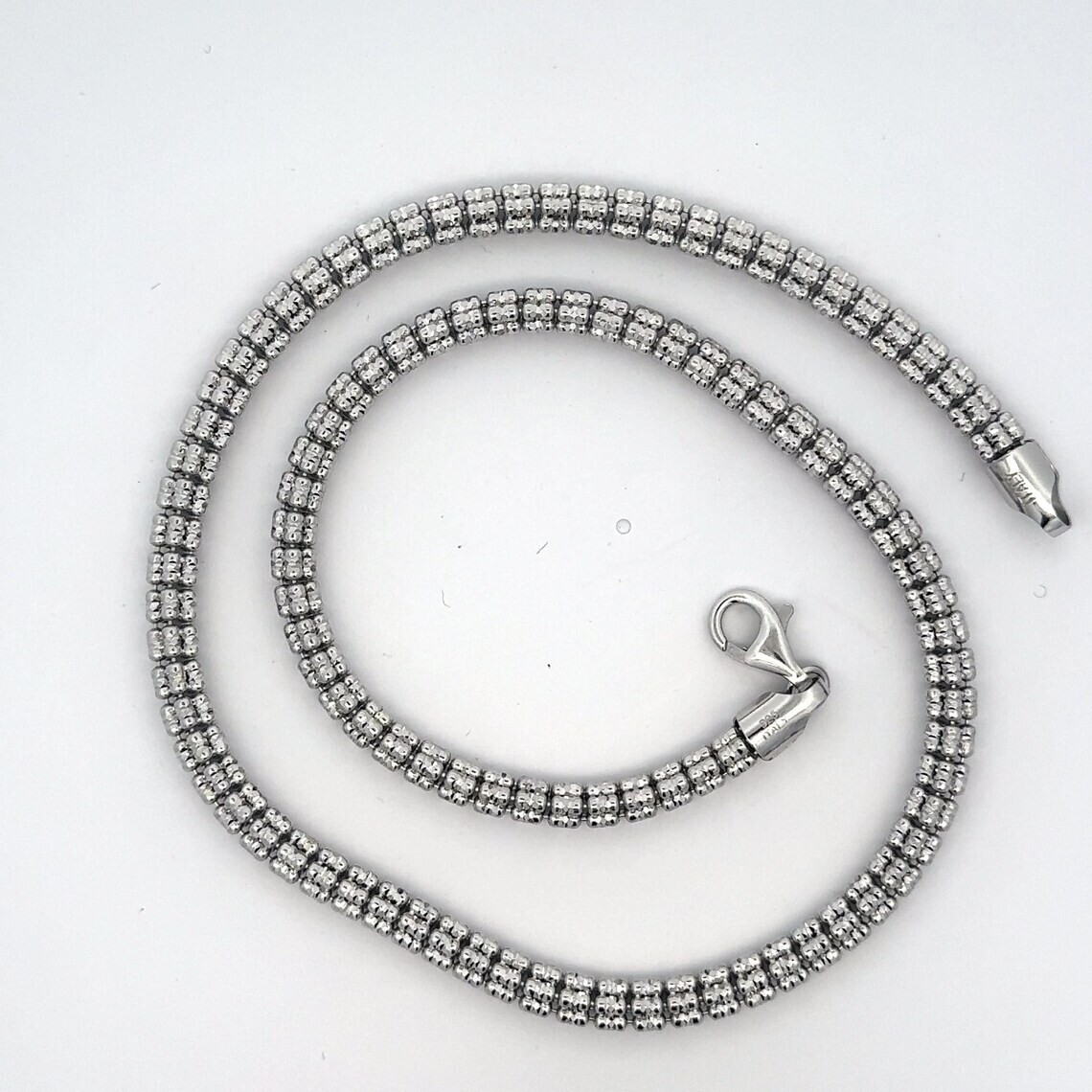 4mm Rhodium Diamond-Cut Ice Link Chain Sterling Silver 925 Italy All Sizes