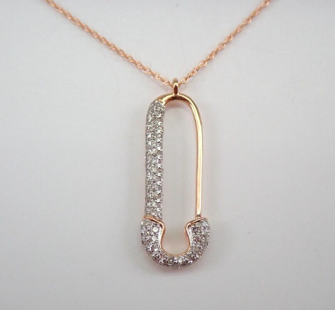1.10Ct Round Cut Diamond SAFETY PIN Pendant 14K Yellow Gold Plated 18″