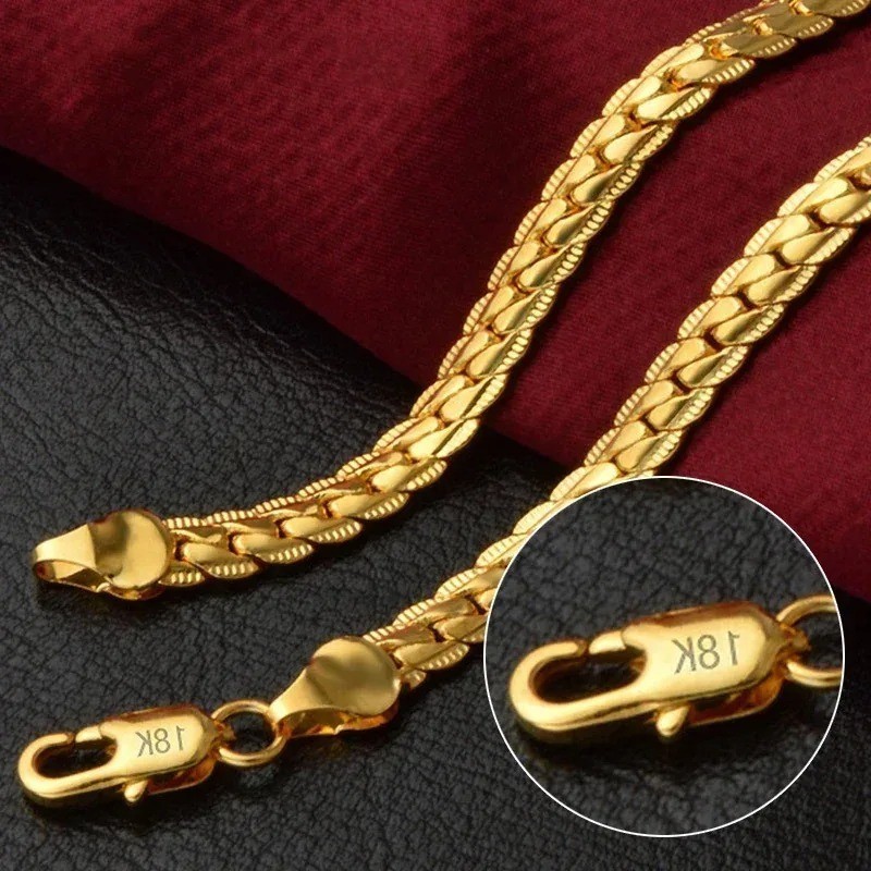 5mm Lace Edge Necklace 925 Sterling Silver 18K Gold Chain 20-60cm Jewelry