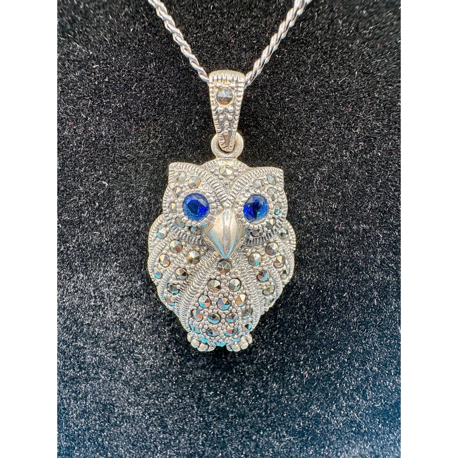NEW Black Rhodium Silver Moissanite Owl Pendant & 20″ Chain