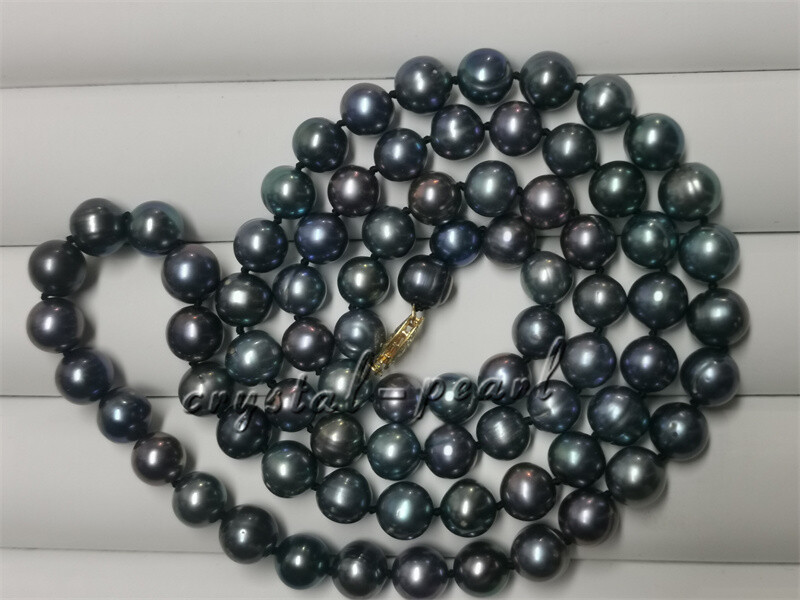 36″ 30 ” 22″ 18″ natural 9-10 mm AAA+ Tahitian black PEARL NECKLACE 14K GOLD