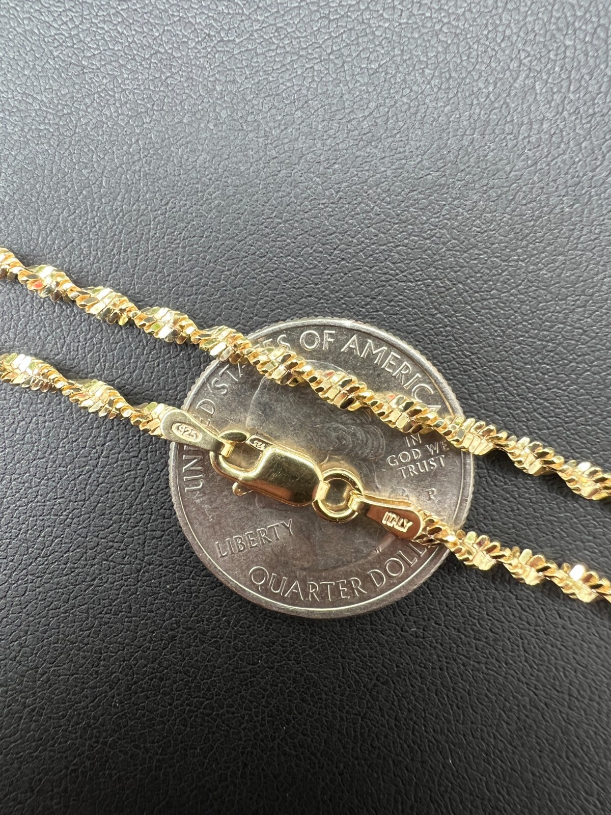 925 Sterling Silver Real 14k Gold Plated 2.5mm Singapore Rope Chain Necklace