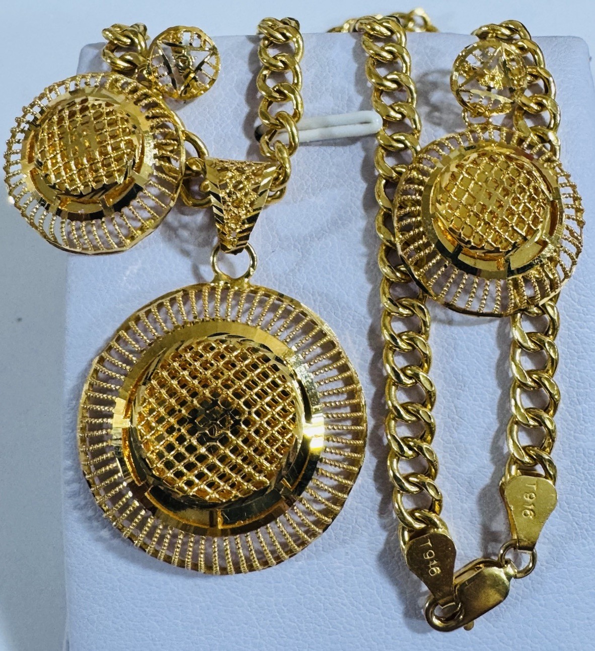 22K 916 Real Gold 18”/18.5” long Round Earring Set Necklace 21.24g 5.5mm WOMENS
