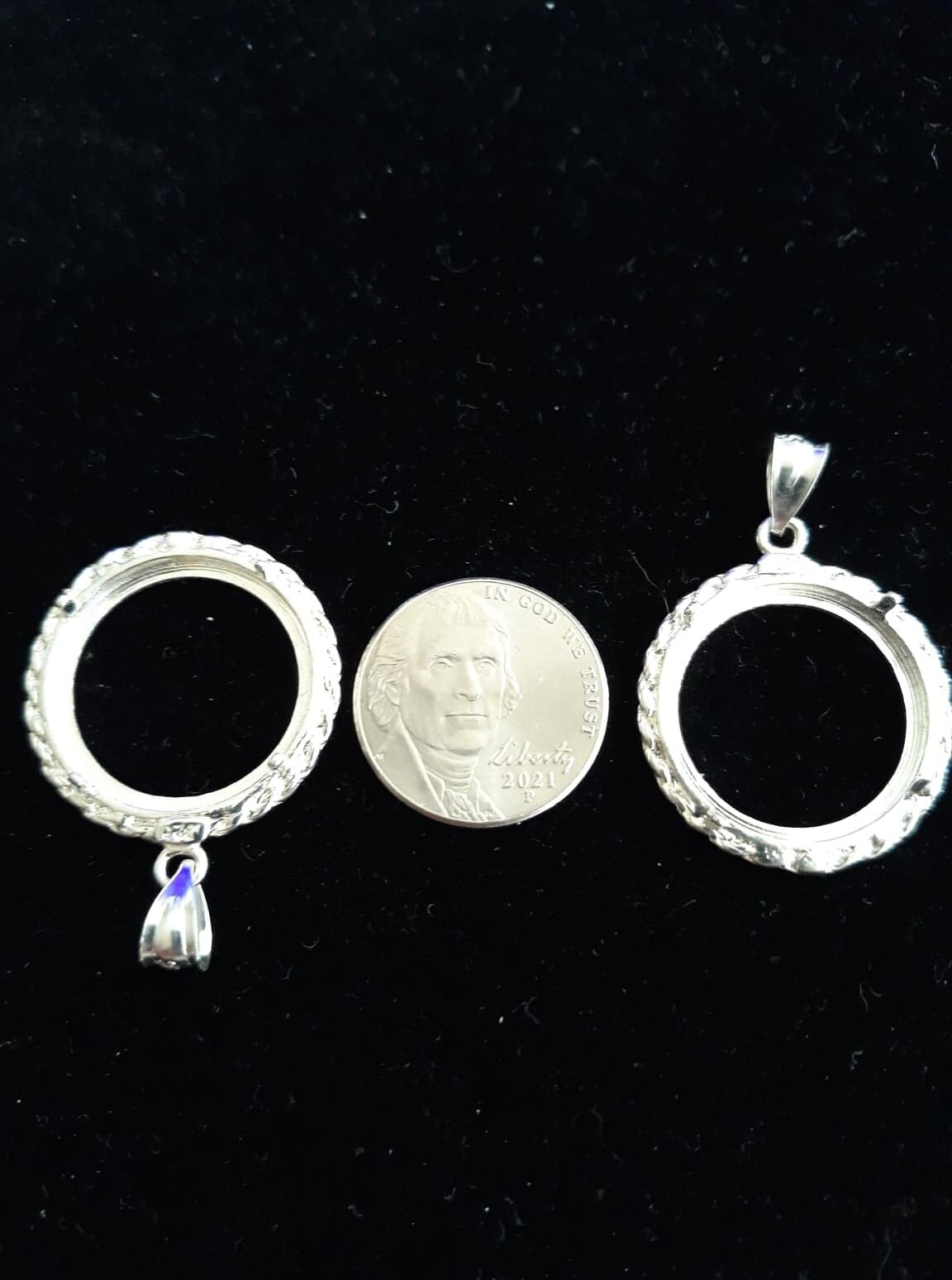COIN HOLDER for Nickel & Pendant Sterling Silver fits 0.835 in. 21.21 mm coins