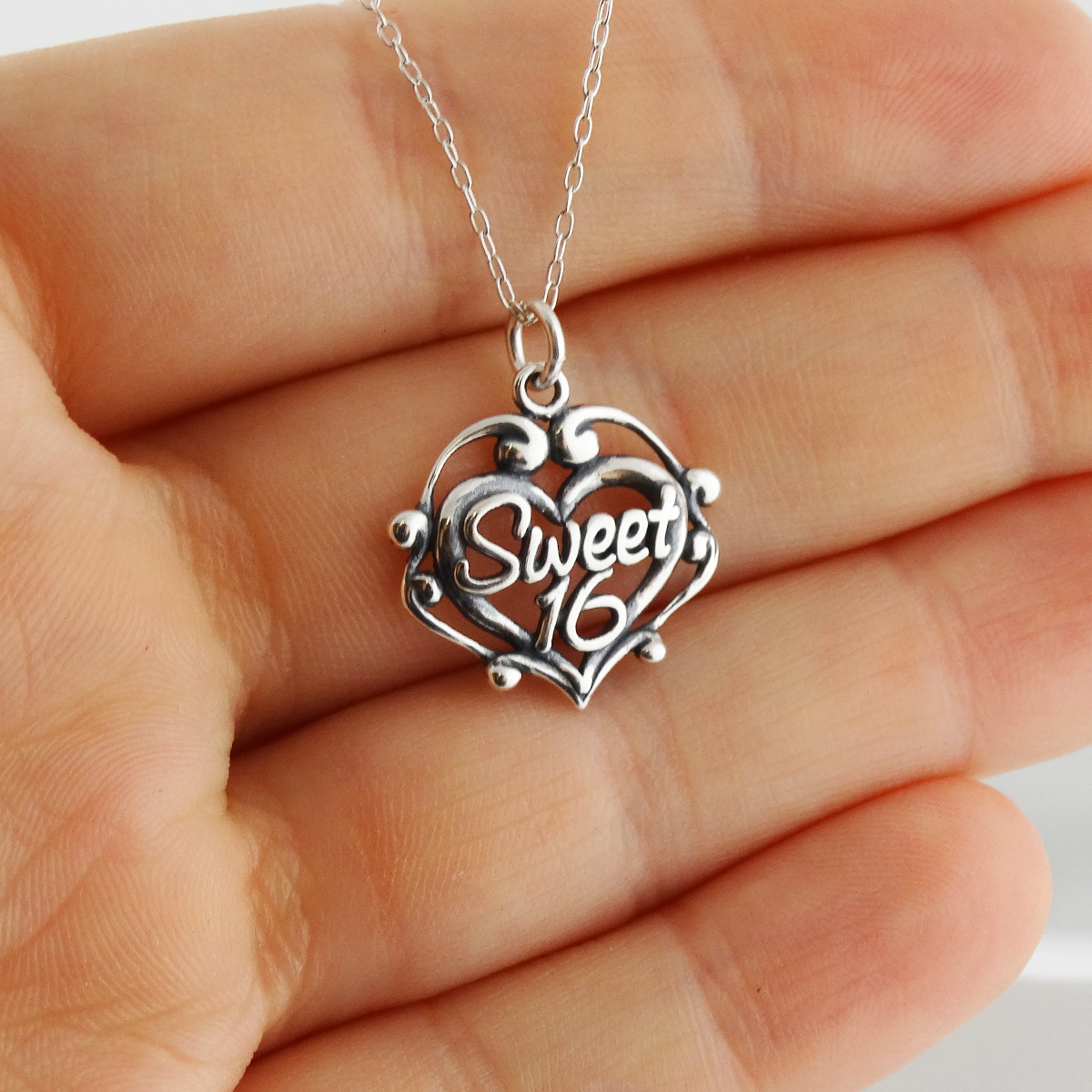 Sweet 16 Necklace – 925 Sterling Silver – Filigree Pendant Birthday Gift NEW