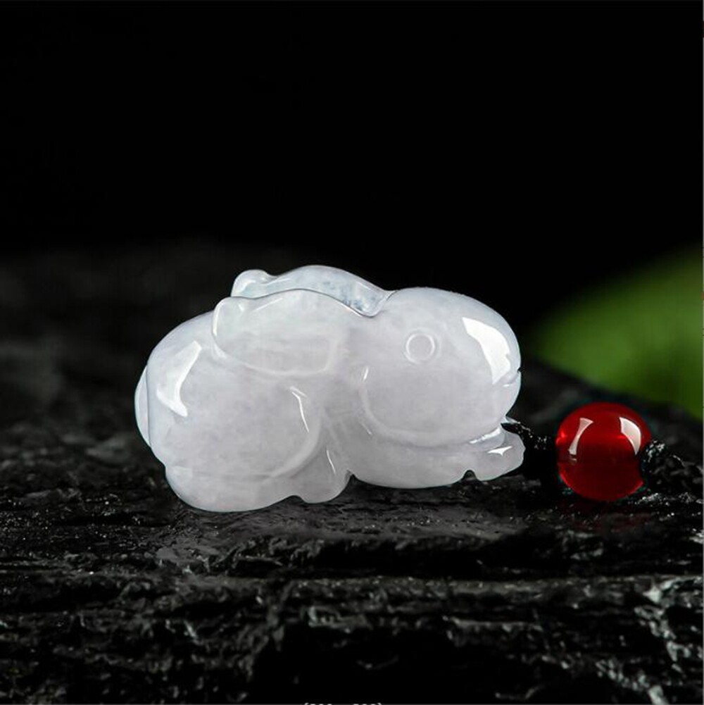 Natural Grade A Jade jadeite Carved Rabbit Amulet Pendant Necklace Certified
