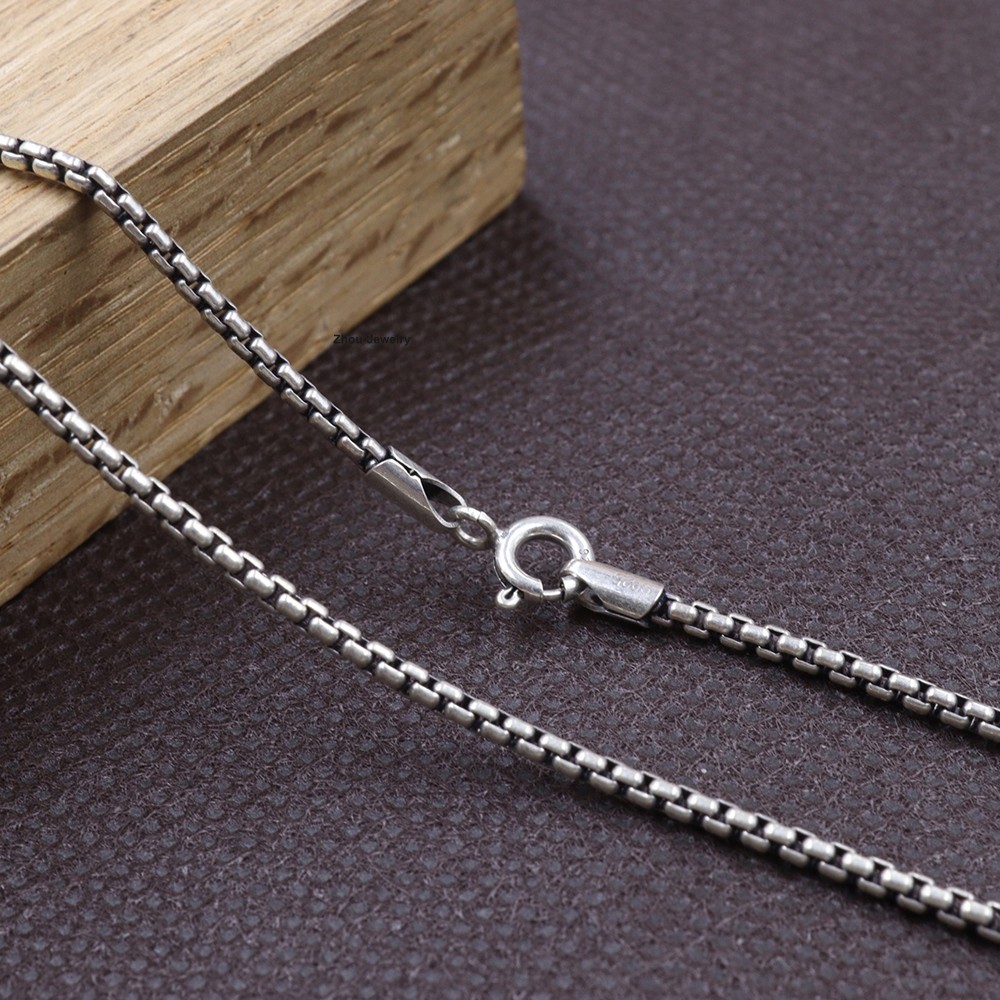 Real 925 Sterling Silver Box Link Necklace 2mm Width 31.5 Inches Sturdy Chain