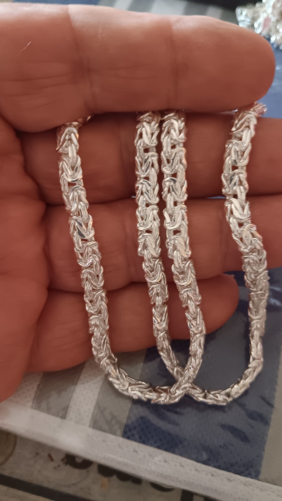 925 Sterling Silver Byzantine Chain Necklace Spring Ring Clasp Signed Silver