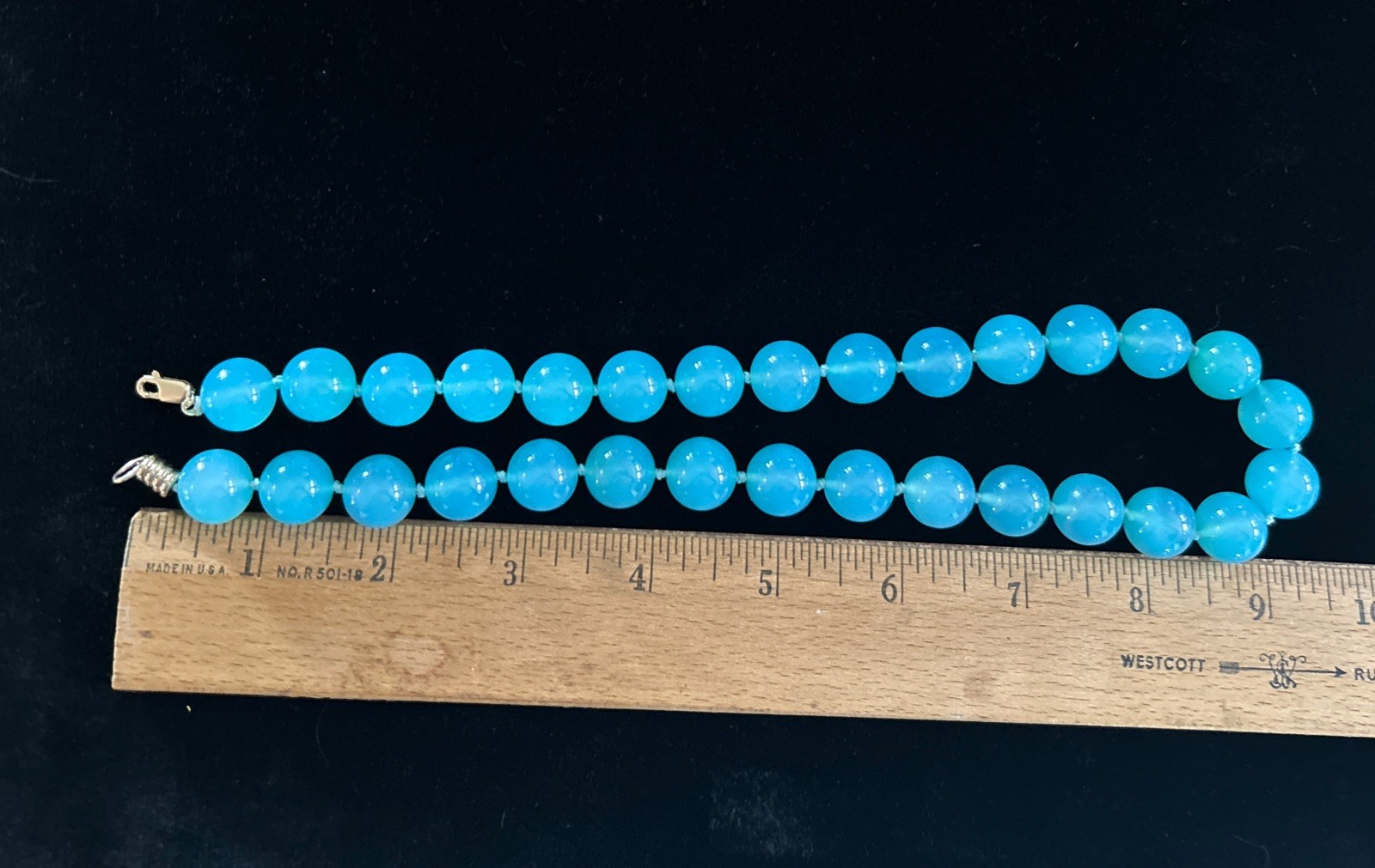 Beautiful Aqua Blue Chalcedony Beads 585 14k Clasp Necklace 19”/115 grams