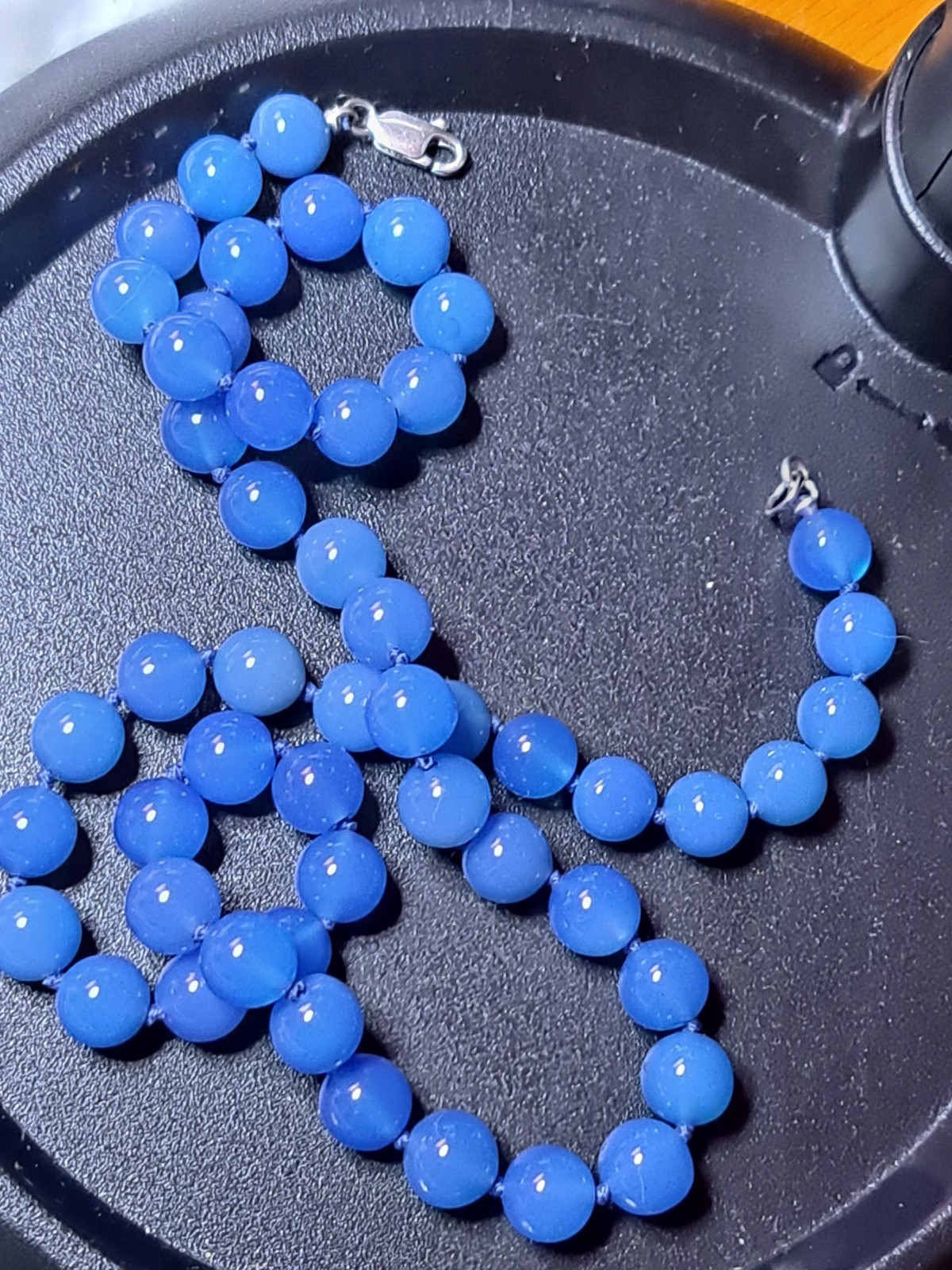 Natural Blue Dendritic Chalcedony Hand-Knotted 18″ Necklace 925 Sterling Silver