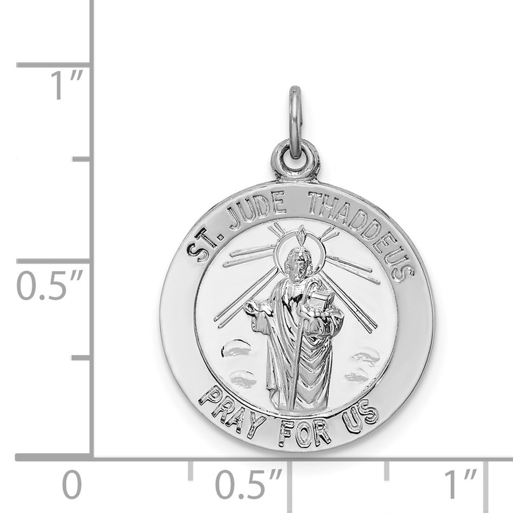 Sterling Silver Rhodium-plated Saint Jude Thaddeus Medal Pendant 1.8gm L-26 mm