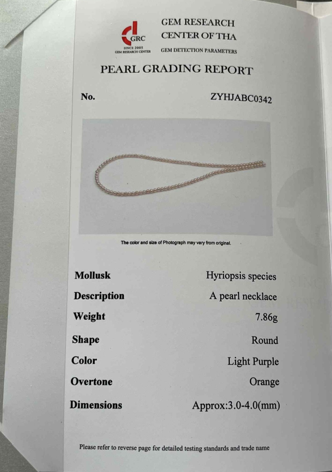 GRC 5 Star Light Purple Orange Pearl Necklace 3mm 4mm Seed Pearl Metallic 925