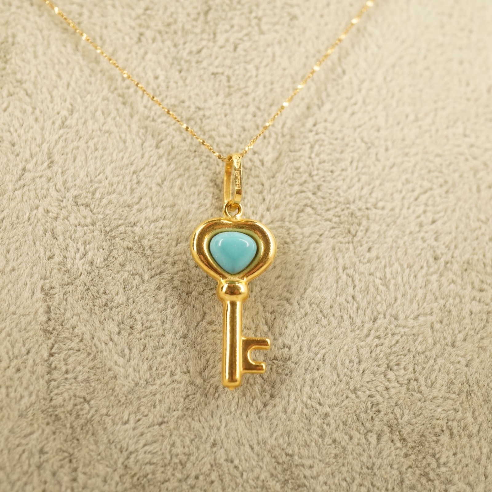 Milor 18k Yellow Gold & Turquoise Key Pendant on 14k Chain – Free Shipping USA