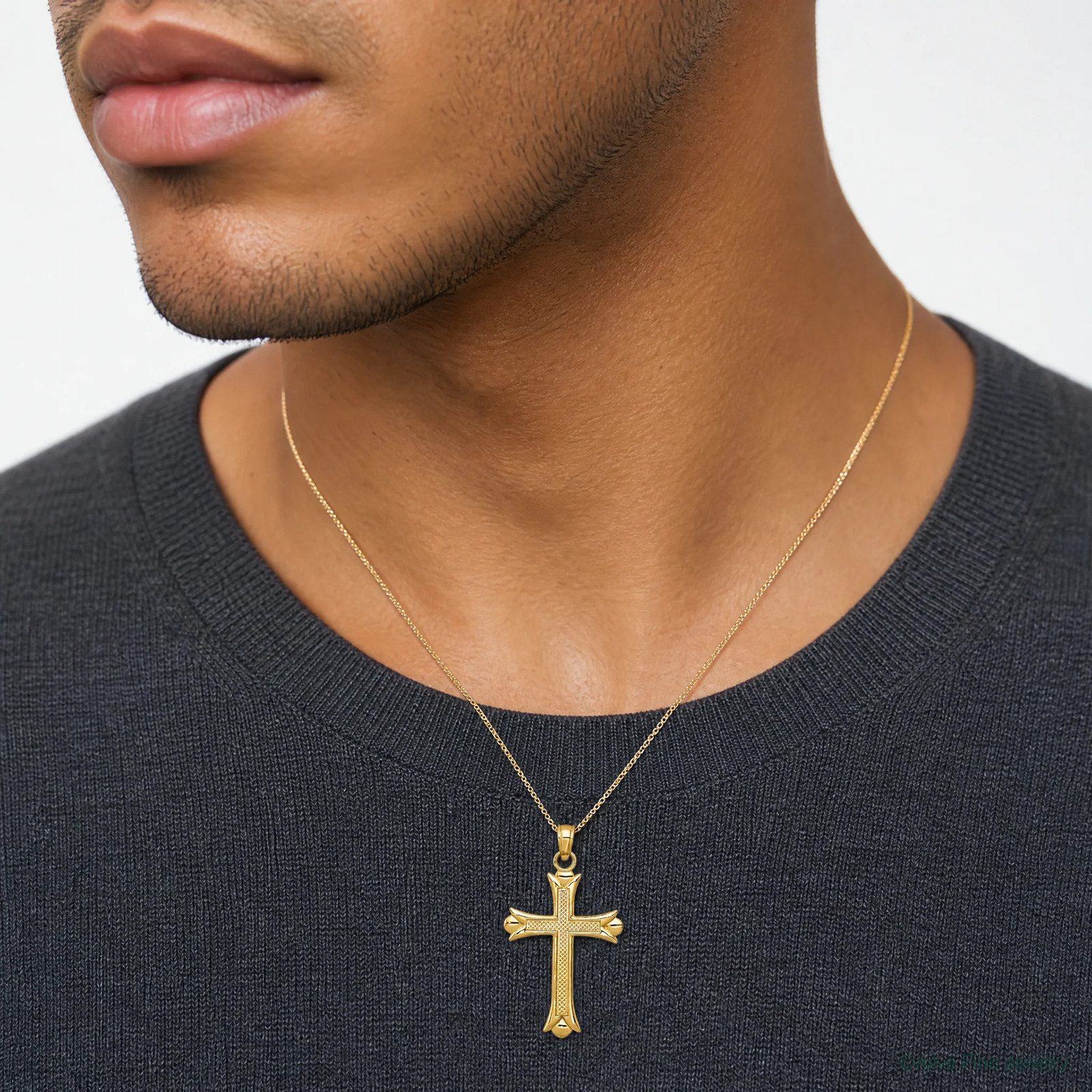 10K / 14K Yellow Gold Fleur De Lis Cross Pendant