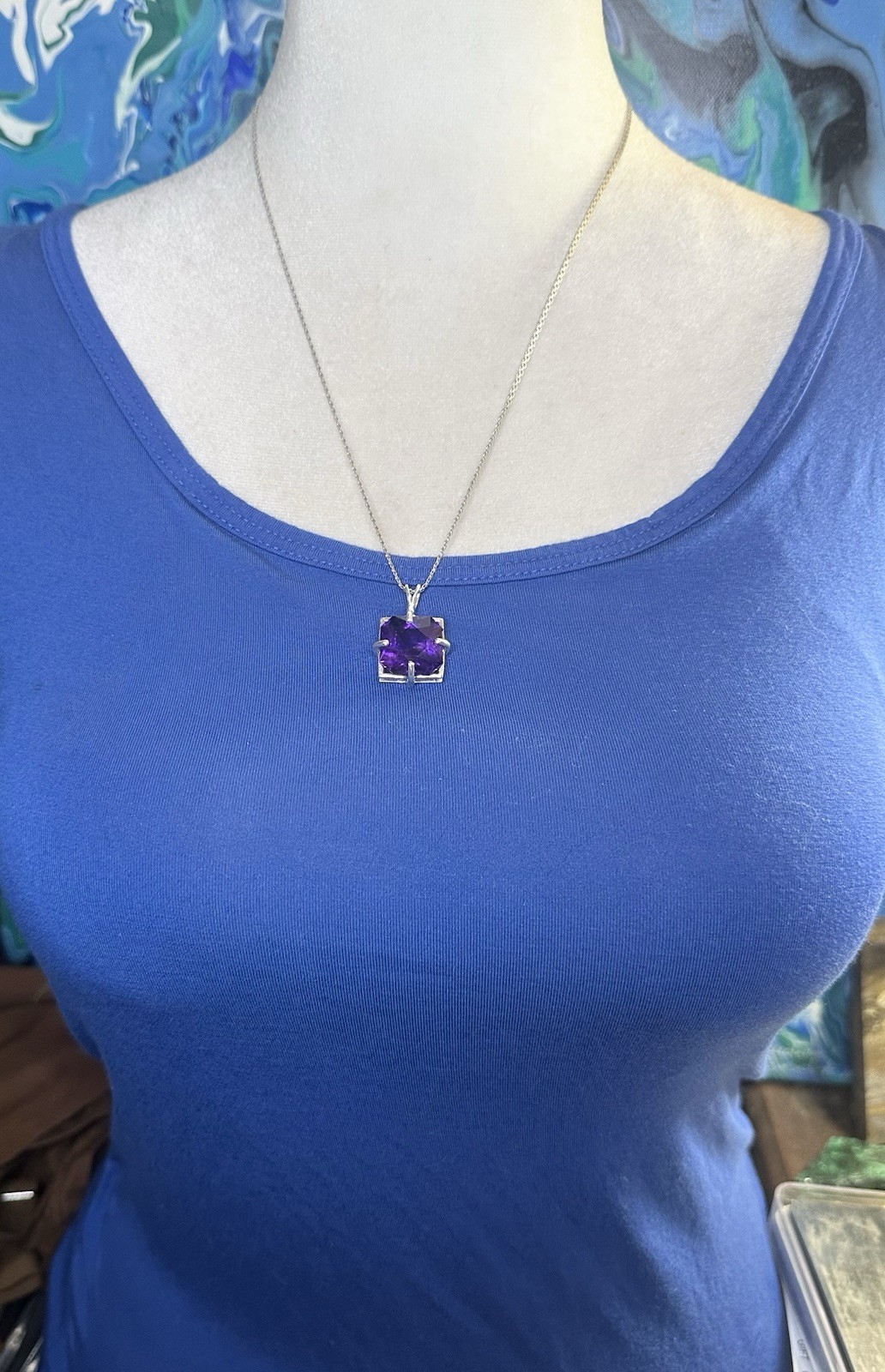 Natural Fancy Cut Zambian Amethyst 14.30 Ct 925 Sterling Silver Necklace 20 In