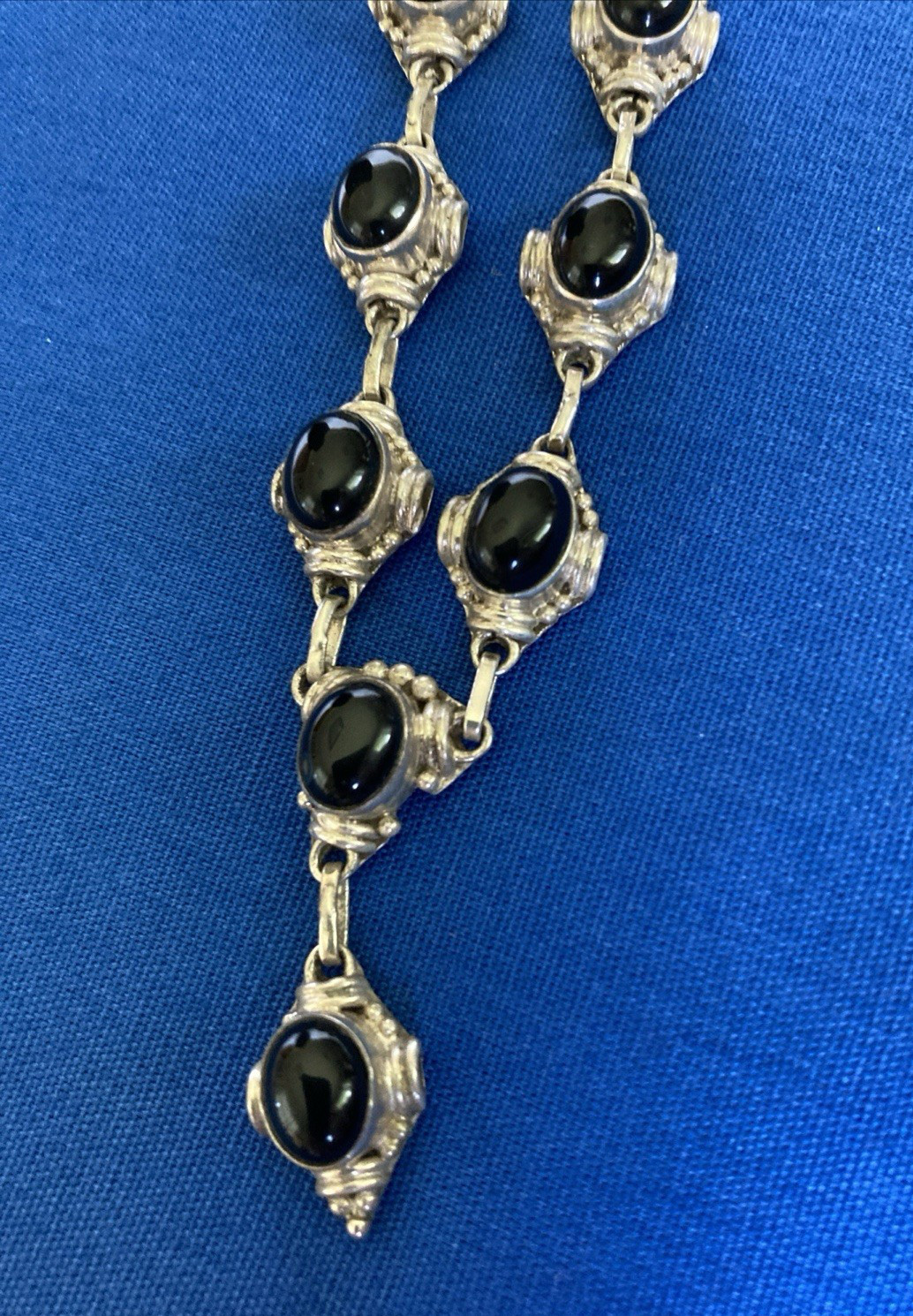 Pendant Necklace Sterling Silver with Black Stones Made in India New