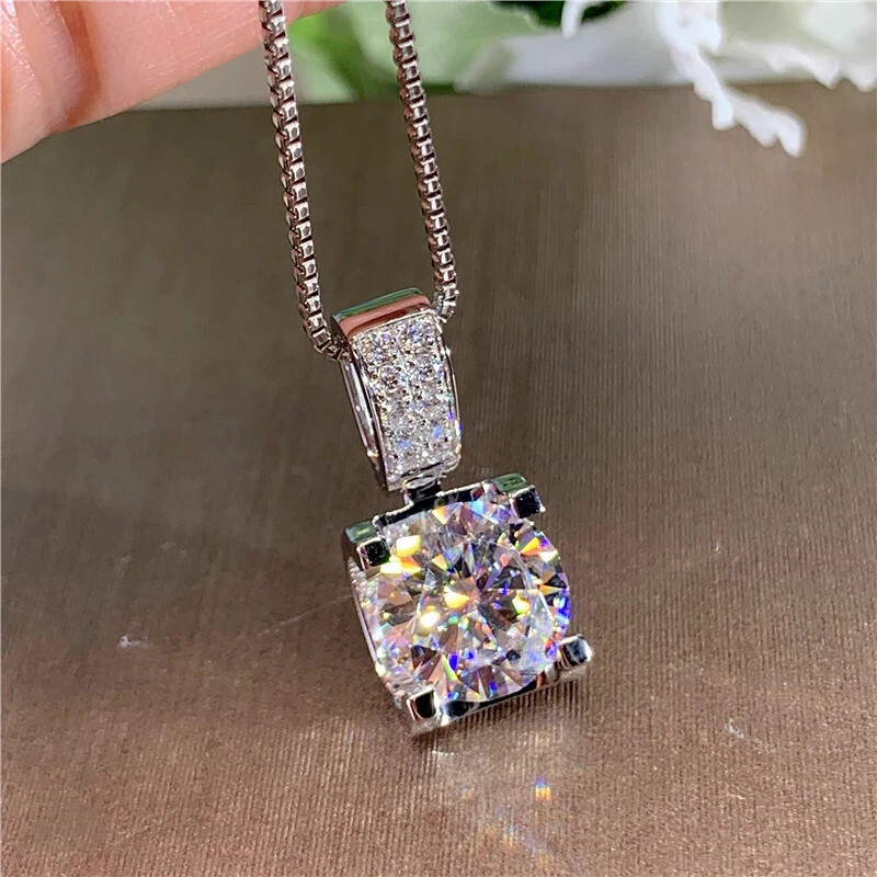 2Ct Brilliant Cut Moissanite Women’s Elegant Solitaire Pendant 14K White Gold FN