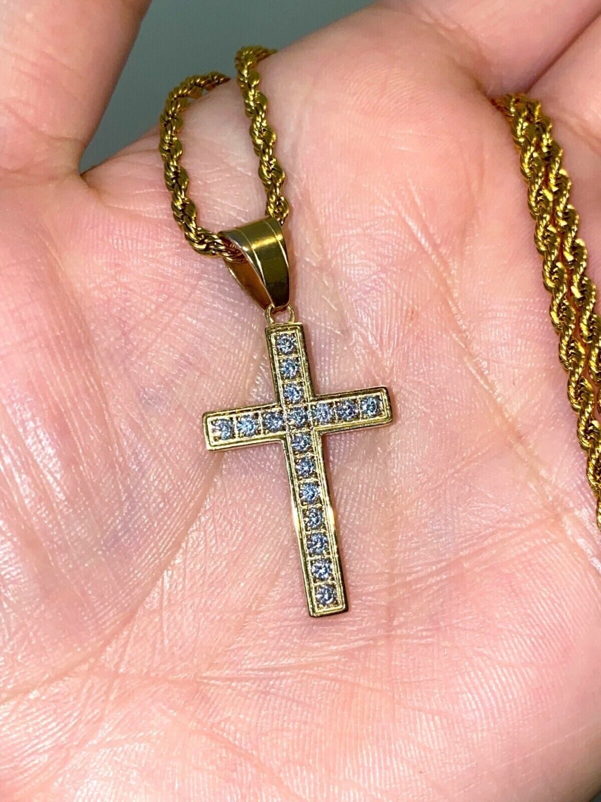 1Ct Round Cut GH/SI Natural Diamond Cross Unisex Pendant Solid 14k Yellow Gold