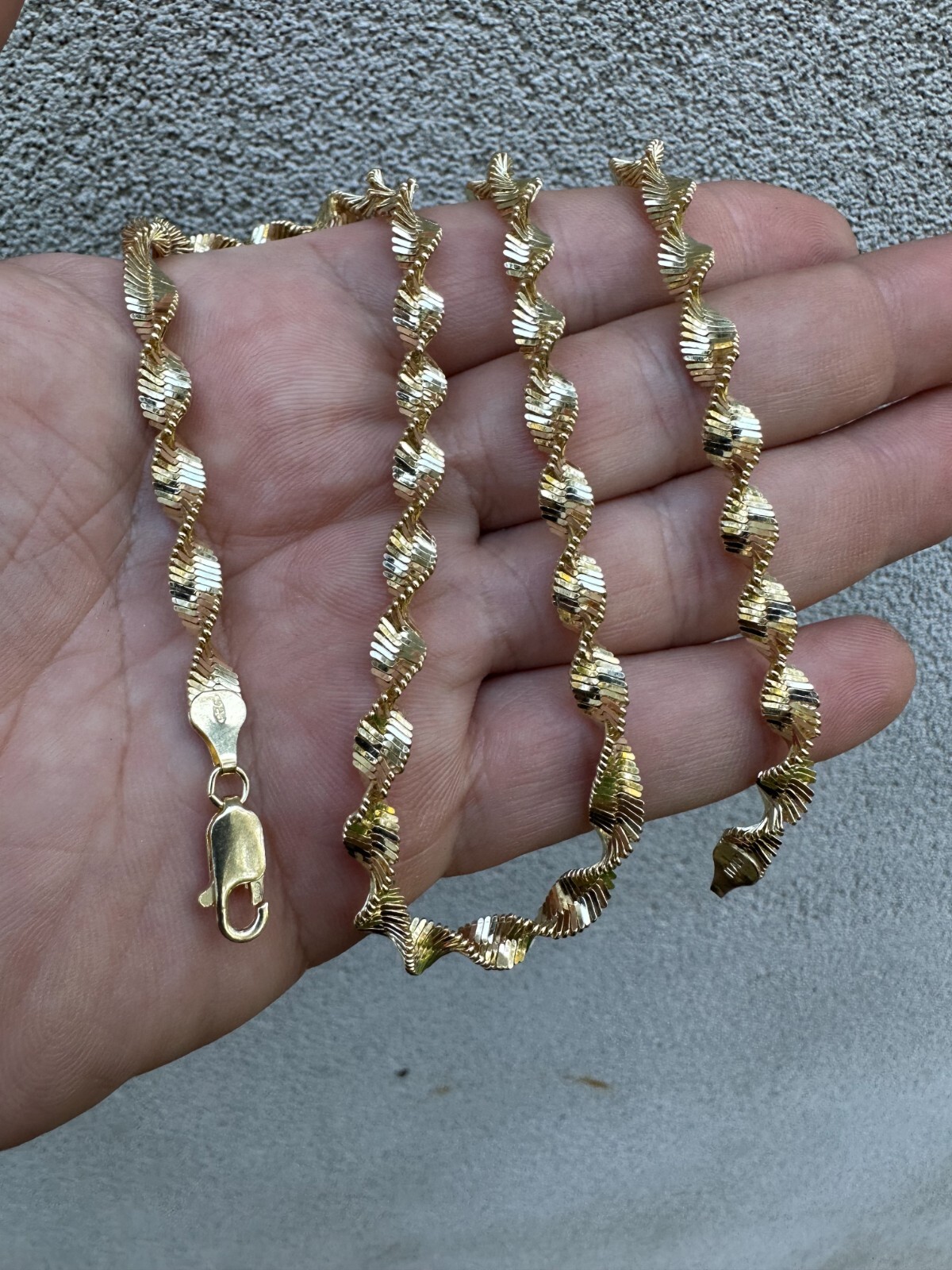 Real 14k Yellow Gold Vermeil 925 Silver 6mm Loose Singapore Rope Chain Necklace