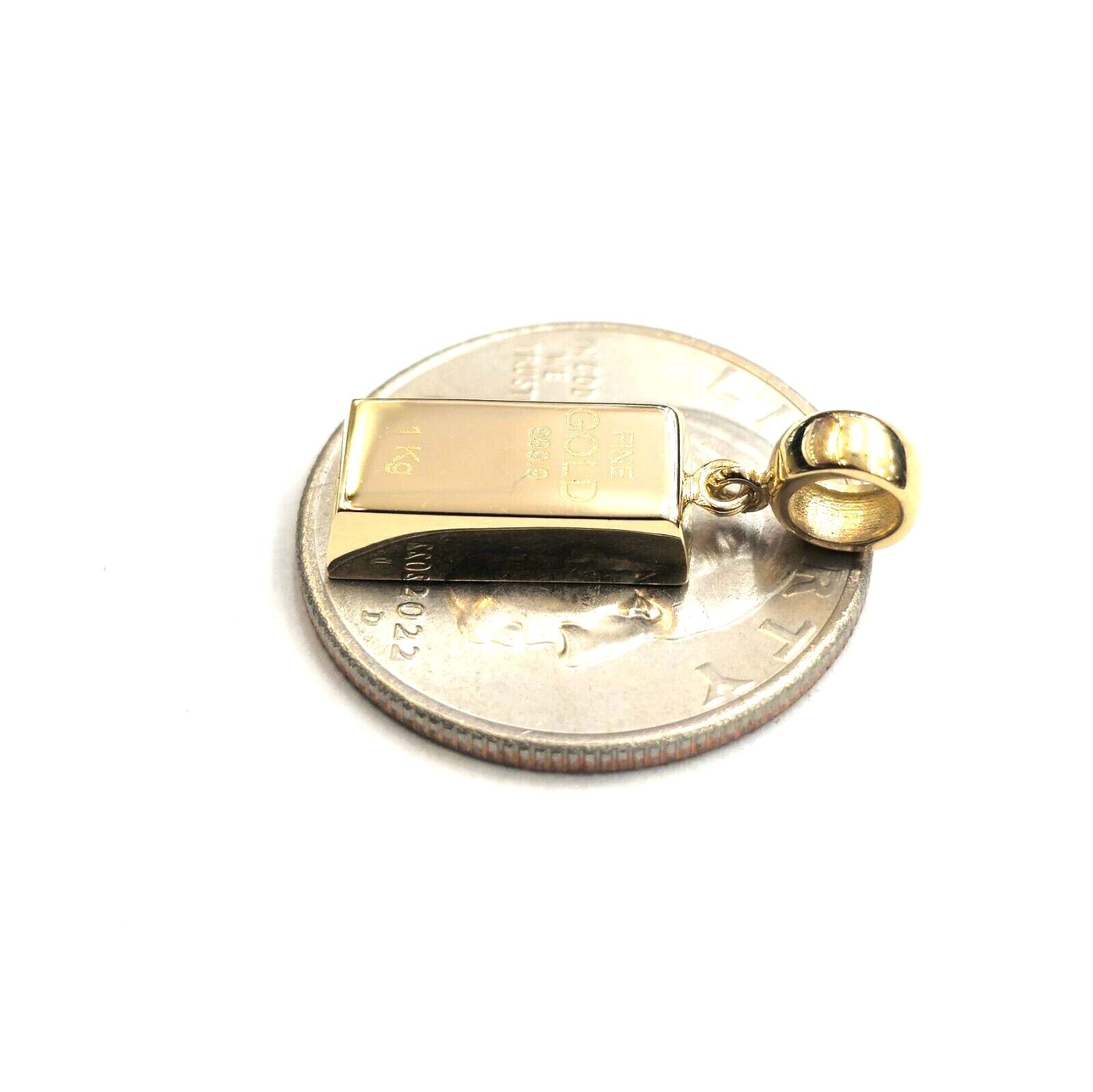 14k Yellow Gold Tiny 999.9 fine gold bar brick bar 1kg Pendant Charm Gift 2.2g