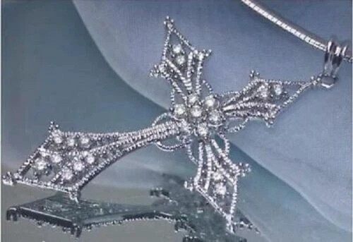 1.30Ct Round Cut Diamond Cross Necklace Pendant Free Chain 14K White Gold Finish