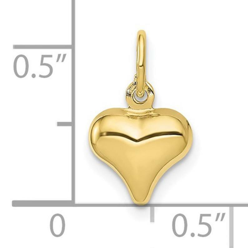 10K Real Gold Puffy Heart 14mm / 0.55″ Pendant, 3-D Puffy Heart Necklace – C2905