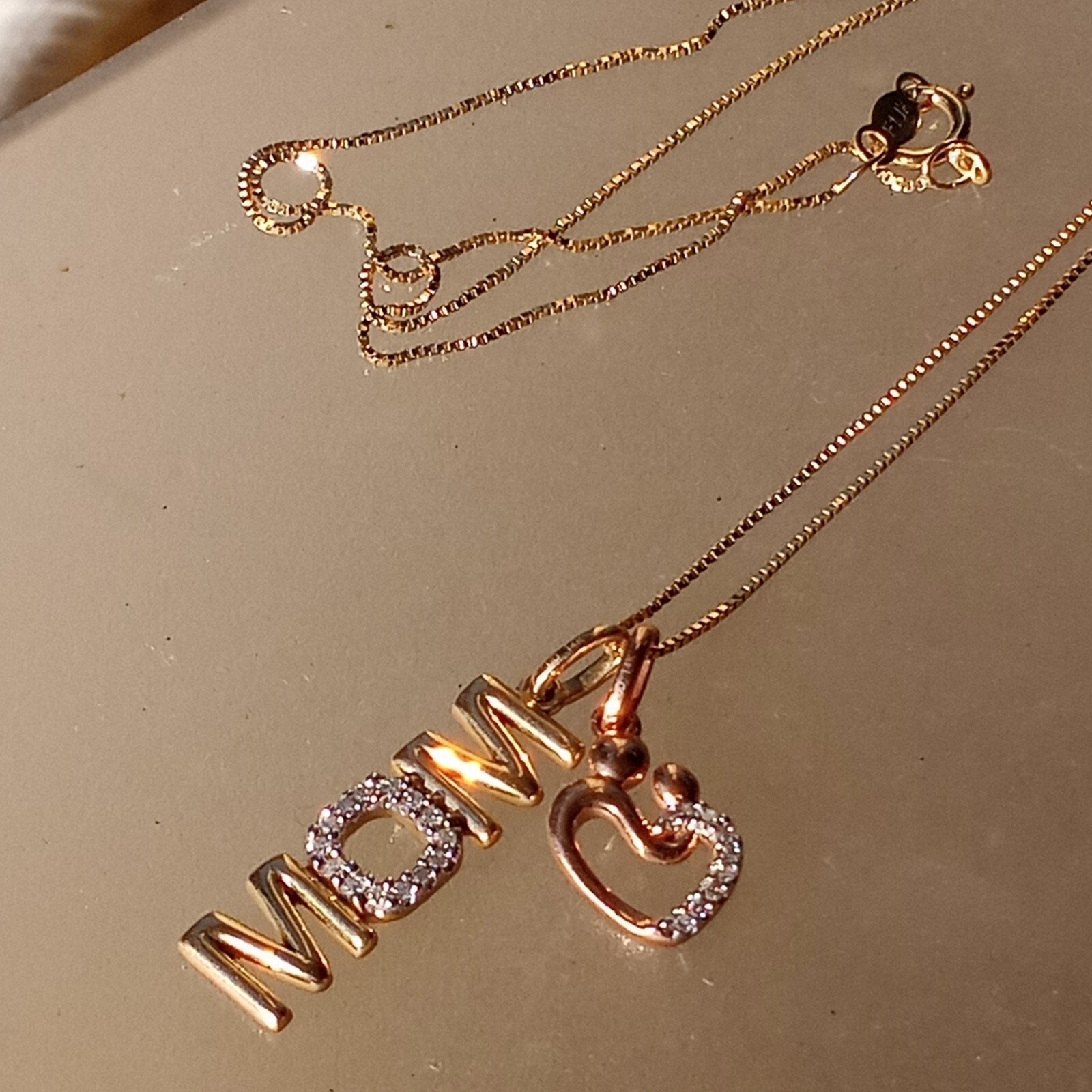 Diamond Mom with Heart Mother & Child Pendant Rose Gold Yellow Gold 10kt