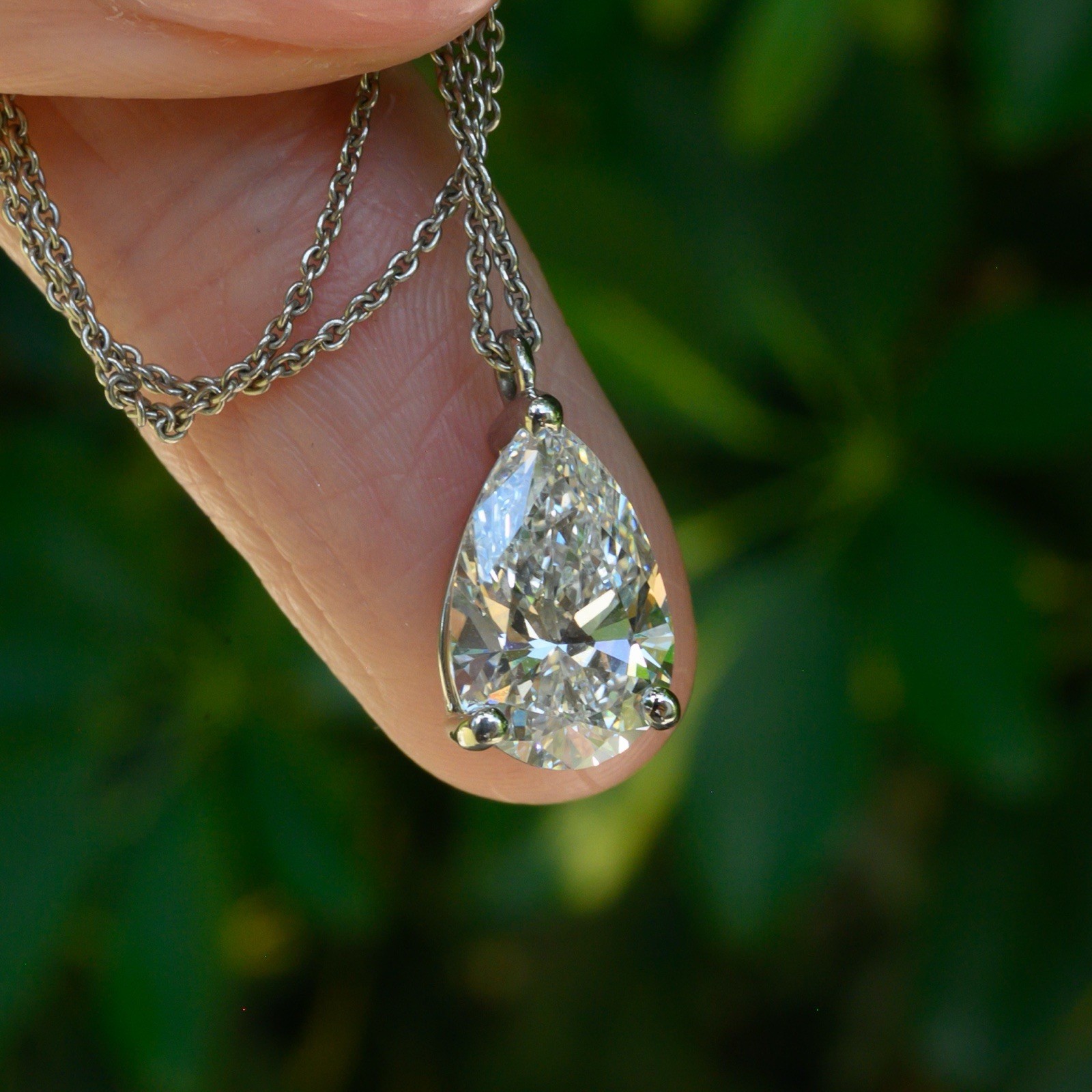 Platinum 950 3.02ct Lab Grown Pear Diamond Solitaire Necklace E VVS1