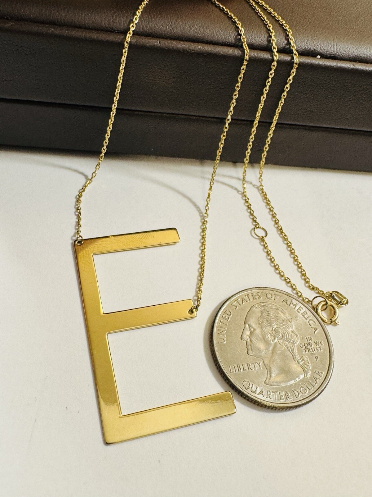 RARE 18K 750 Fine Gold Letter E initial Necklace 16.5/17.5” Long 1mm 4.3g