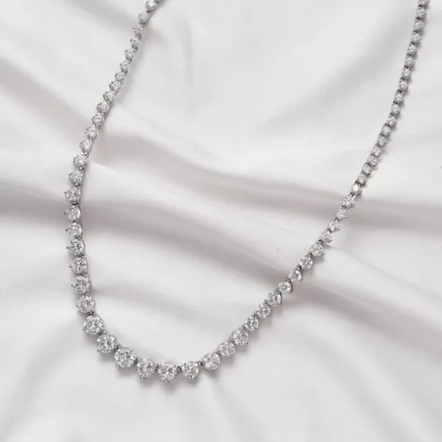 14k White Gold Plated 3MM Round Lab Created Diamond Tennis Women’s Necklace 18″