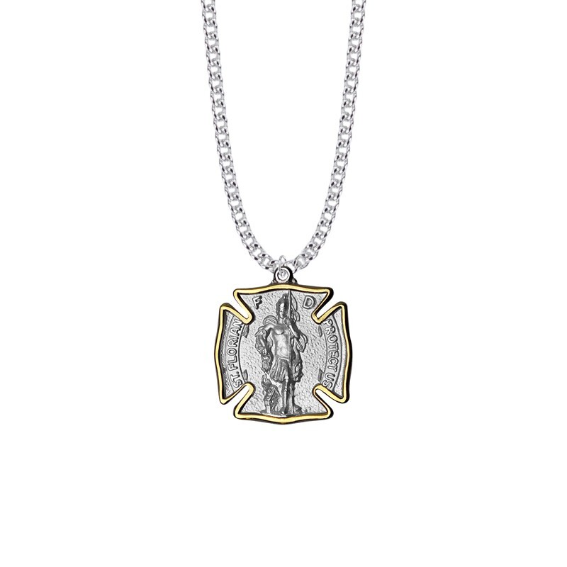 Engrave Sterling Silver St. Florian Shield Medal Saint of Firefighters Necklace