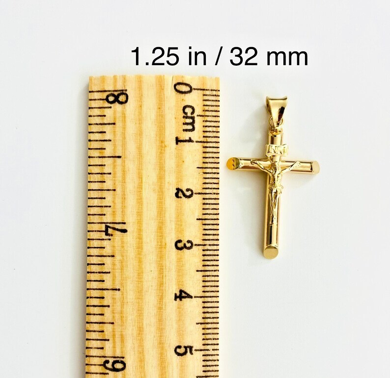 14K Solid Gold Cross 32mm / 1.25 in Pendant, 14k Gold Jesus Christ Pendant-PT840