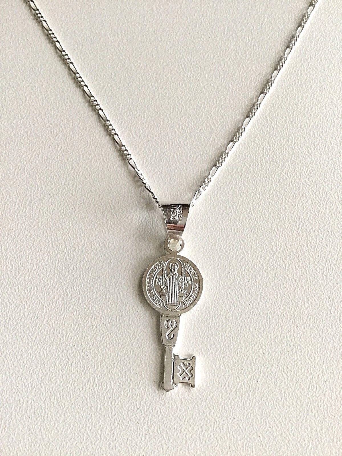 STERLING SILVER SAINT BENEDICT KEY 18″/CADENA DE SAN BENITO LLAVE 18″ – 32x11mm
