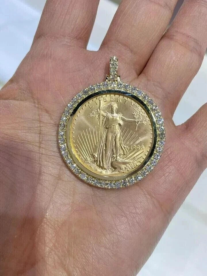 4CT Lab Created Diamond Coin Bezel Frame Pendant in 14k Yellow Gold Plated