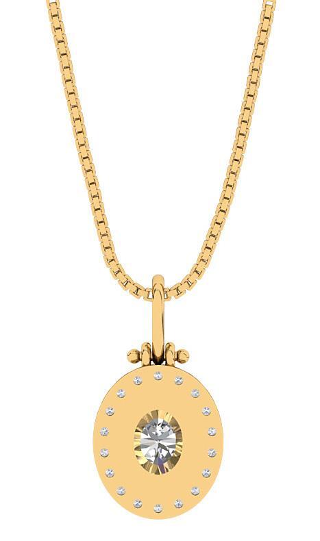 Round Oval Diamond Cluster Pendant Necklace I1 K 1.32 Ct 14K Yellow Gold 0.78In