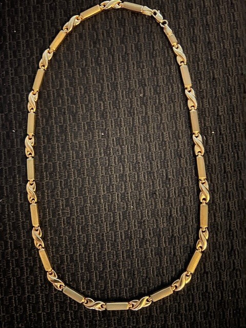 Beautiful 10k yellow gold satin shiny bar collar necklace choker 8g