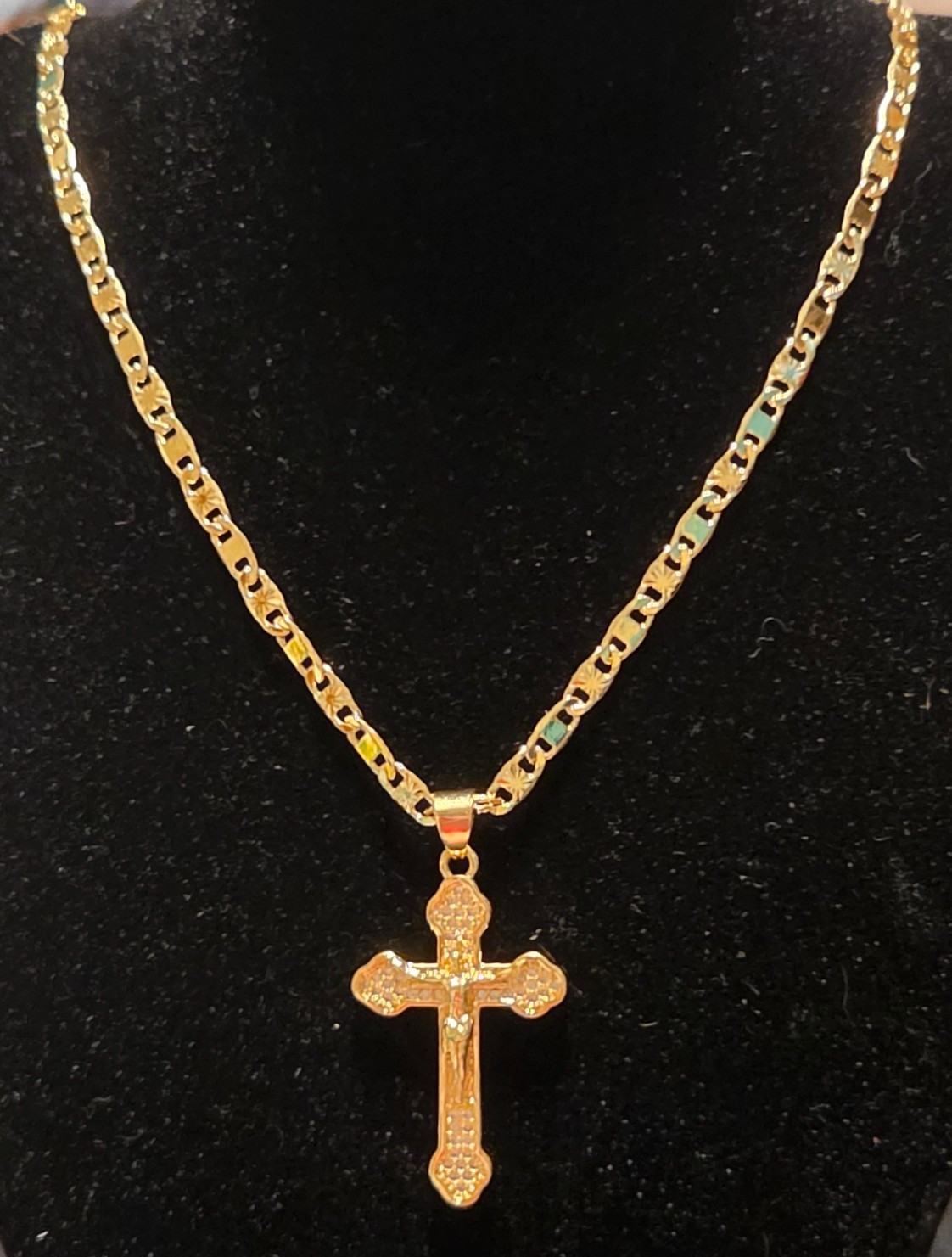 14k Yellow Gold Filled Chain Necklace with Cross Pendant